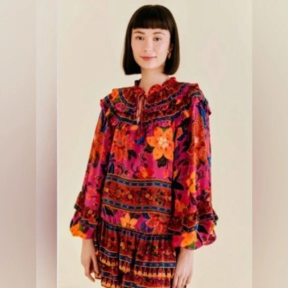 Farm Rio Pink Tapestry Blouse and Mini Skirt Set XL - Picture 3 of 7